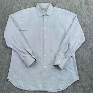 Canali Shirt Mens 43 17 Blue Checkered Dress Long Sleeve Luxury taly‎ Made STAIN